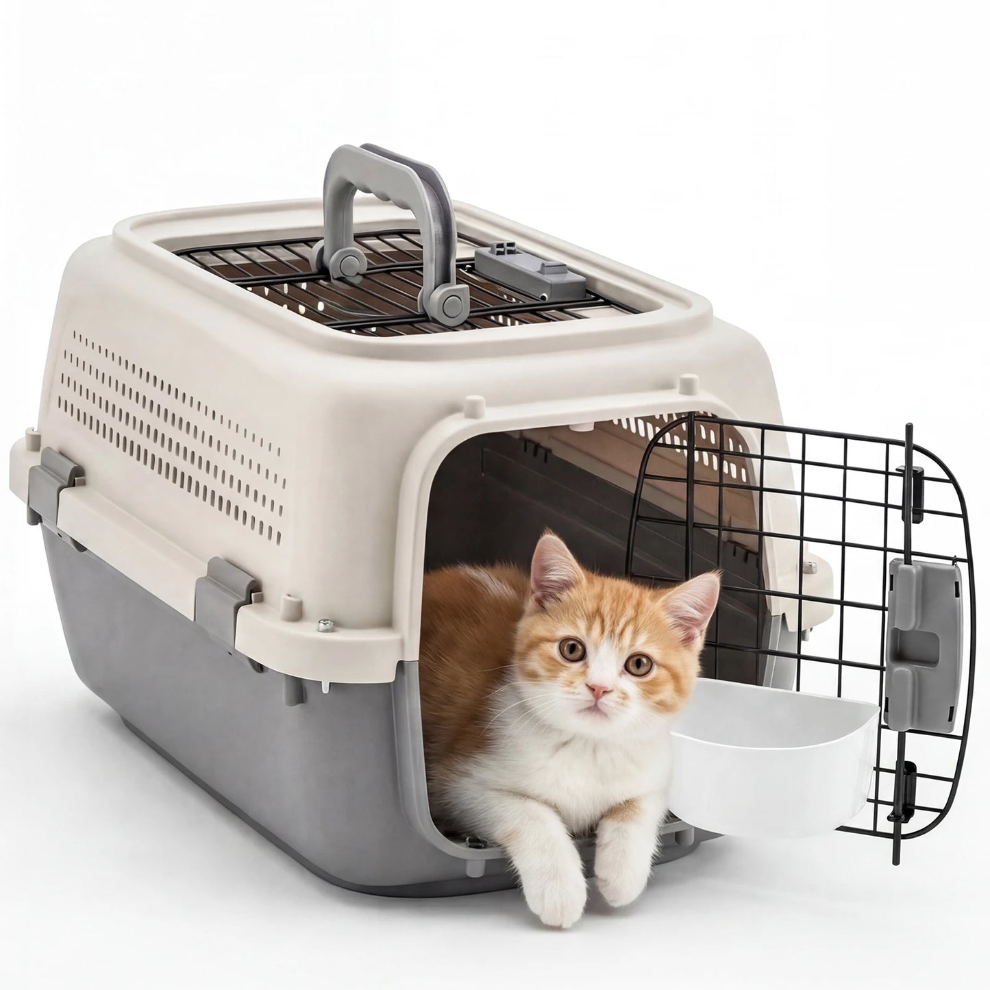 23 Inch Pet Carrier for Small Dogs, Cats, Front Top Load Wire Door Food Bowl Travel Crate with Enhanced Security Latches