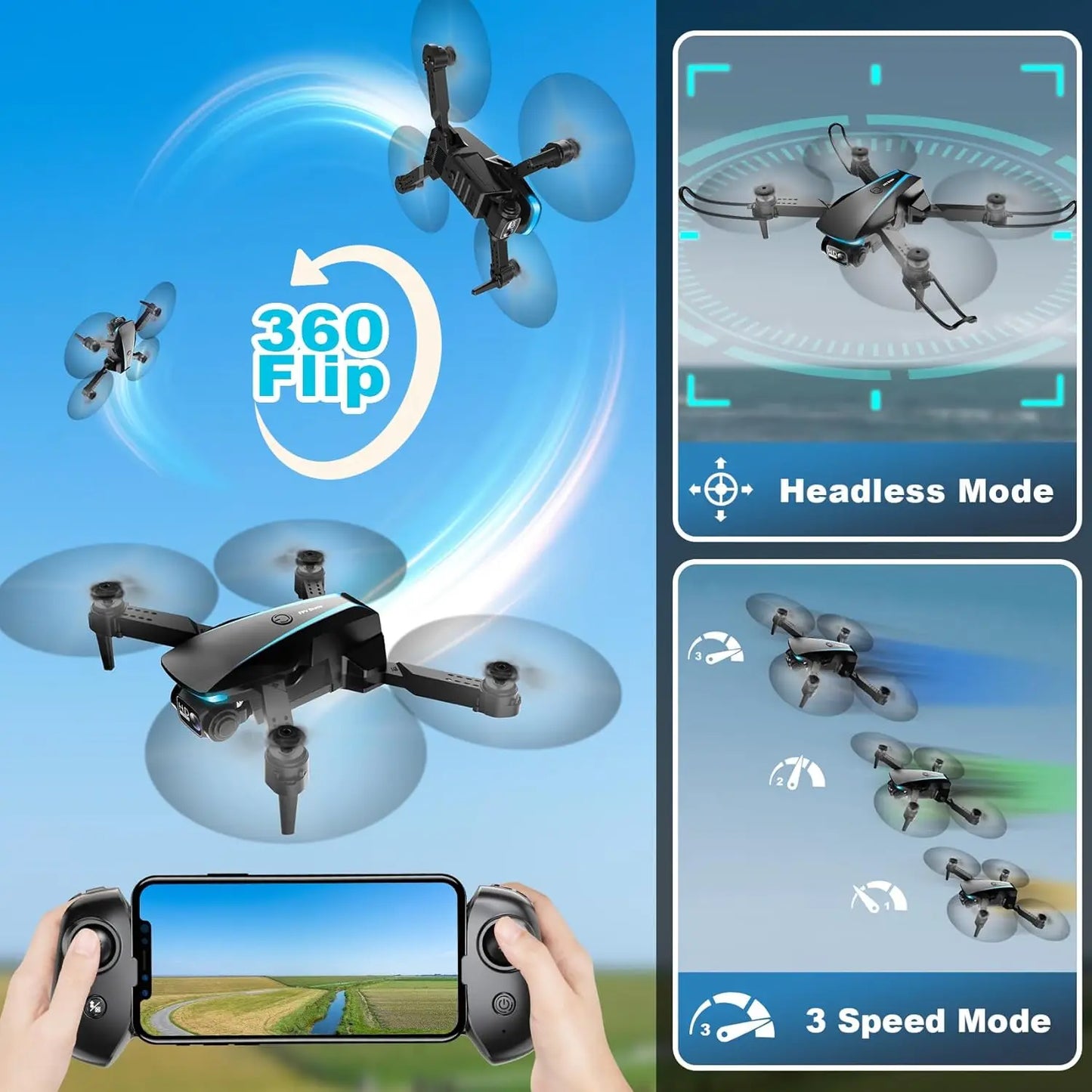 1080P HD Foldable Drone With Camera for Adults, 2 Batteries, Carrying Case, Stable Hover & Trajectory Flight