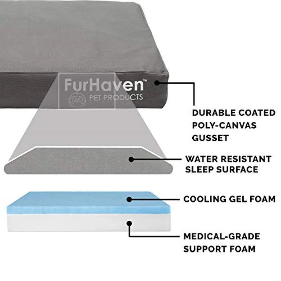 Water-Resistant Cooling Gel Dog Bed for Large Dogs w/ Removable Washable Cover For Dogs Up to 125 lbs - Indoor/Outdoor