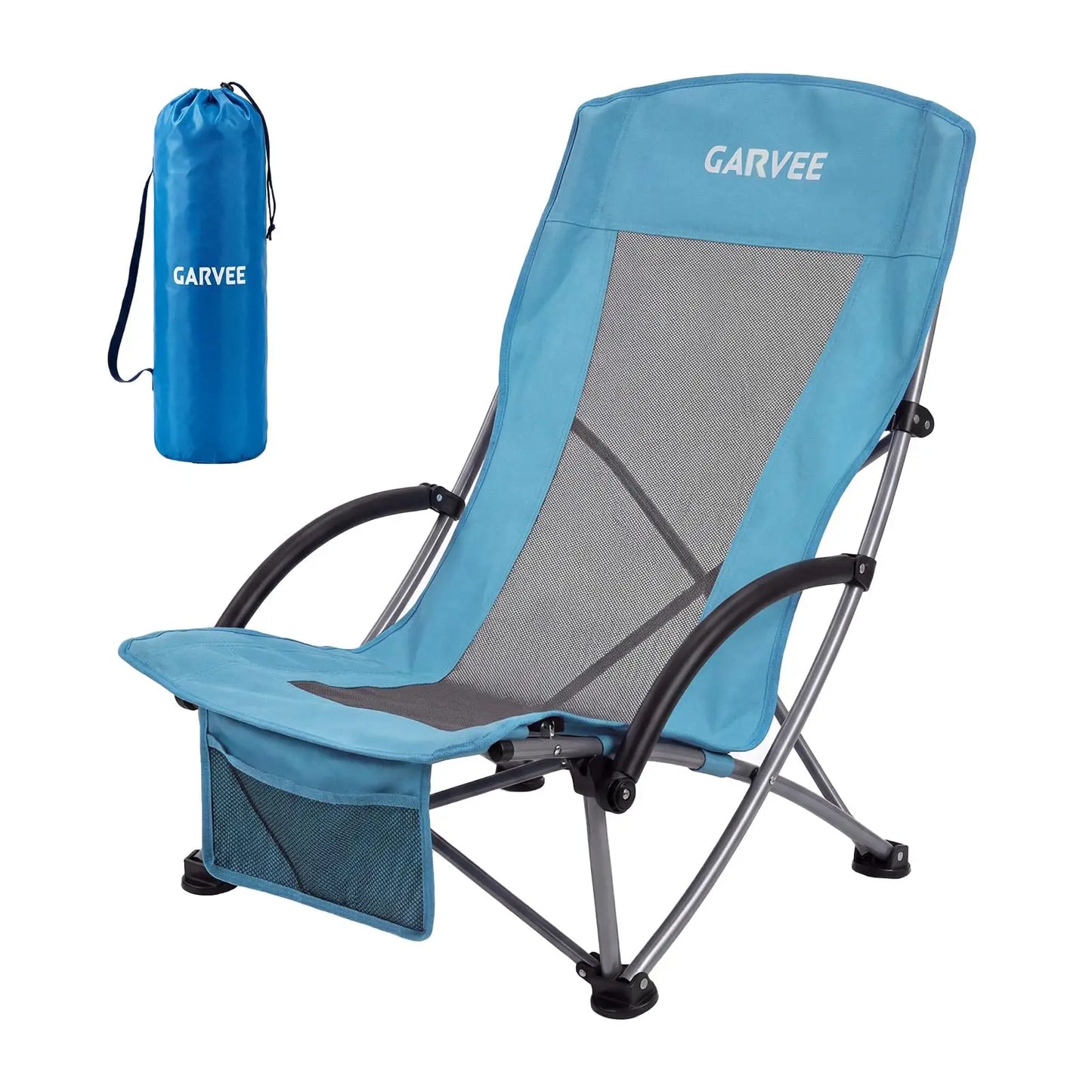 High Back Beach Chair, Folding Beach Chairs, Extra Wide Seat Chair with Cup Holder, Storage Pocket & Carry Bag for Camping Travel
