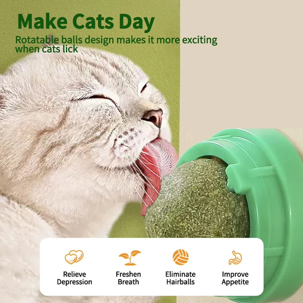 3Pcs Catnip Ball Rotatable Cat Catnip Toys Self-Adhensive Cats Wall Catnip Ball Healthy Cat Wall Snacks for Cat Kitten
