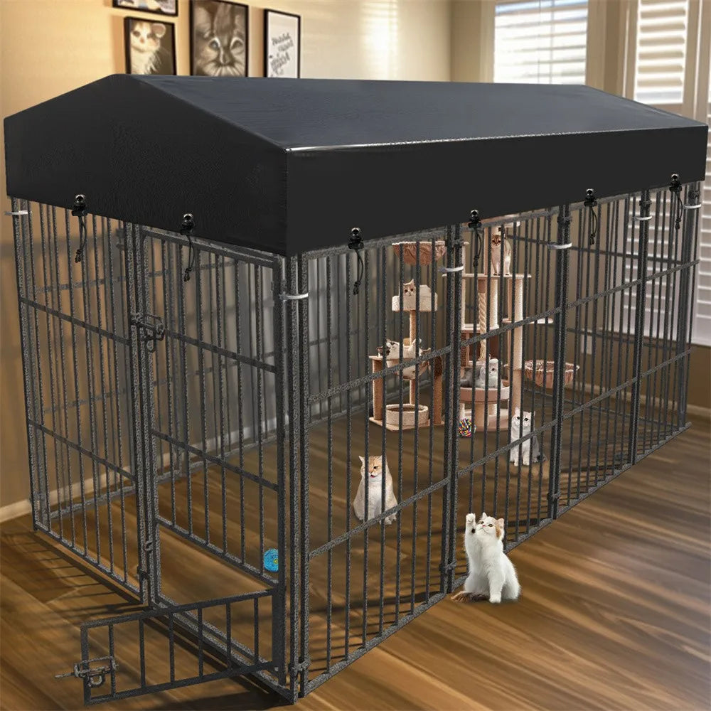 Heavy-Duty Large Dog Kennel Pet Welded Metal Playpen Animal Cage with Roof Cover Pet Run Enclosure Playpen House Outdoor Indoor