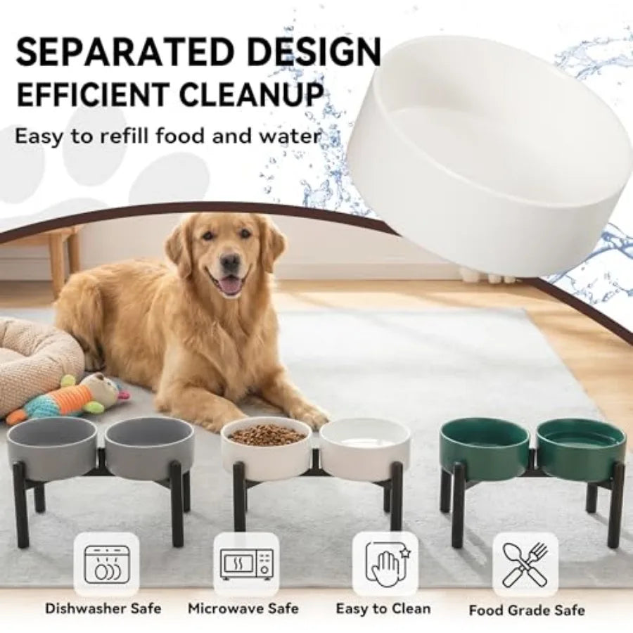 Dog Bowls Elevated - Ceramic Raised Dog Bowl with Non Slip Steel Stainless Stand - No Spill and Heated Feeding Station
