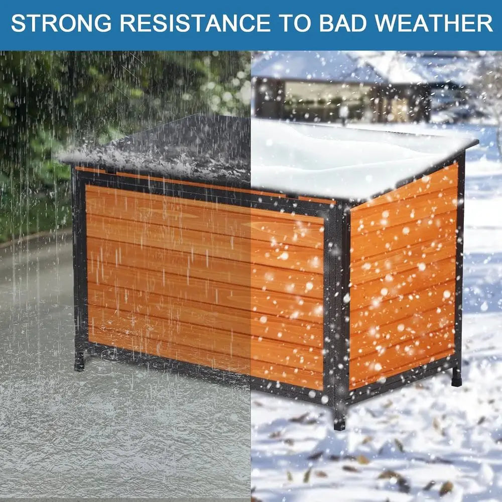 Dog House Outdoor Weatherproof 43.3" L Chew-Proof Dog Kennel or Small, Medium, Large Dogs with Strong Metal Chew-Proof and Raised Design