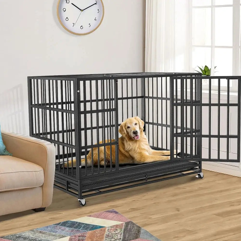 54/48/42/38 inch Heavy Duty Indestructible and Escape-Proof Dog Crate Cage Kennel for Large Dogs, High Anxiety Dog Crate