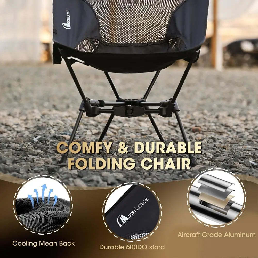 Ultralight Folding Camping Chair - Compact, Lightweight Portable Chair for Hiking, Mountaineering, and Beach (Black, 1 Pack)