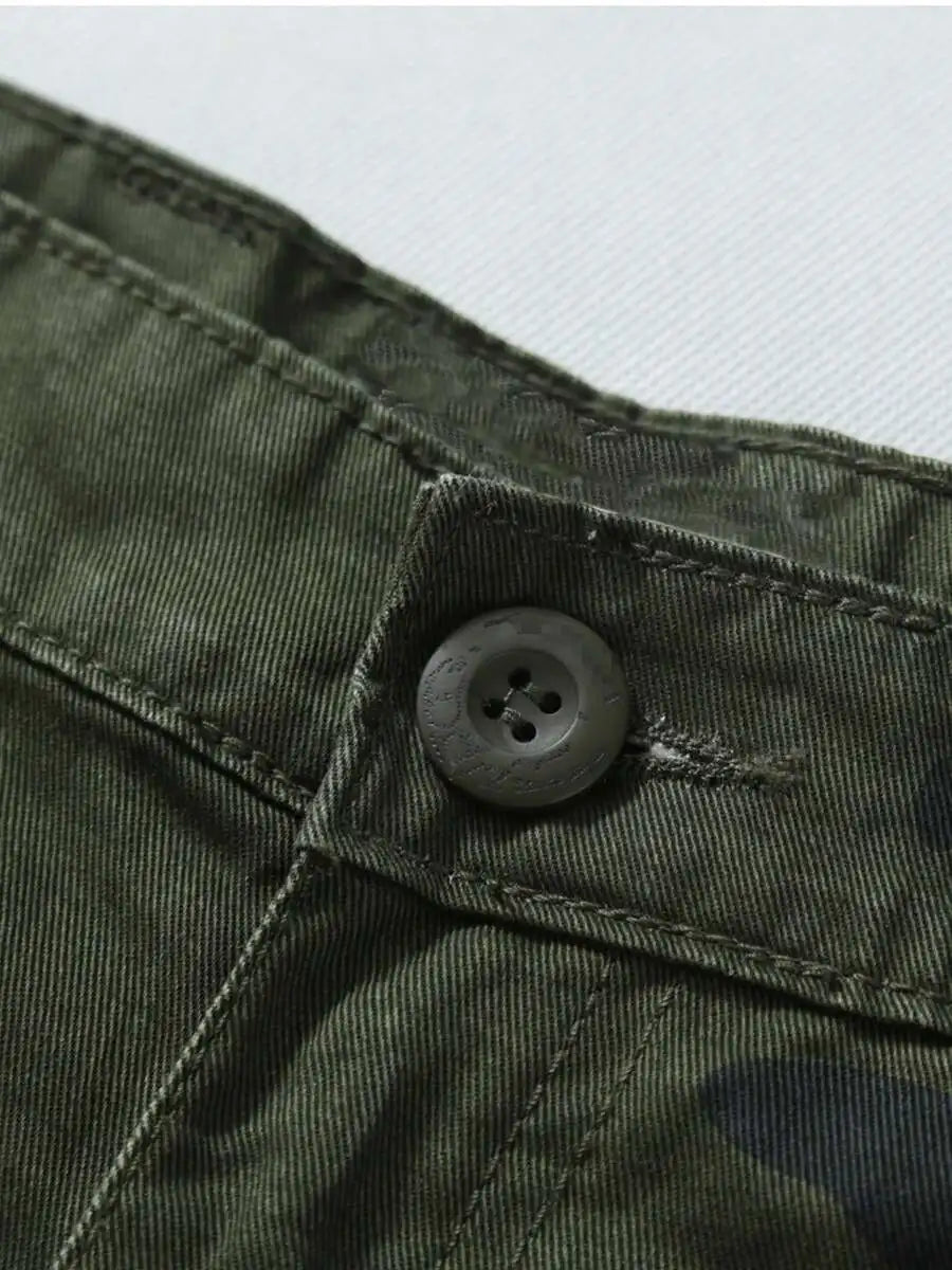 Mens Camo Cargo Pants Cotton Casual Work Hiking Pants With 8 Pockets