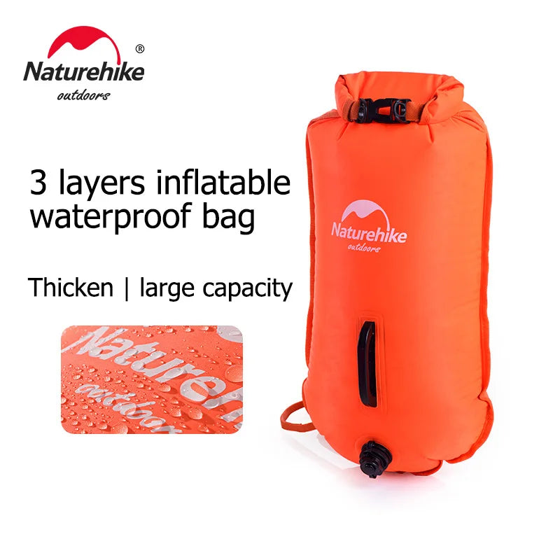 Inflatable Swimming Buoy Waterproof 28L Storage Dry Bag Adjustable Belt Flotation Bag Dual Airbag Swim Drifting Float