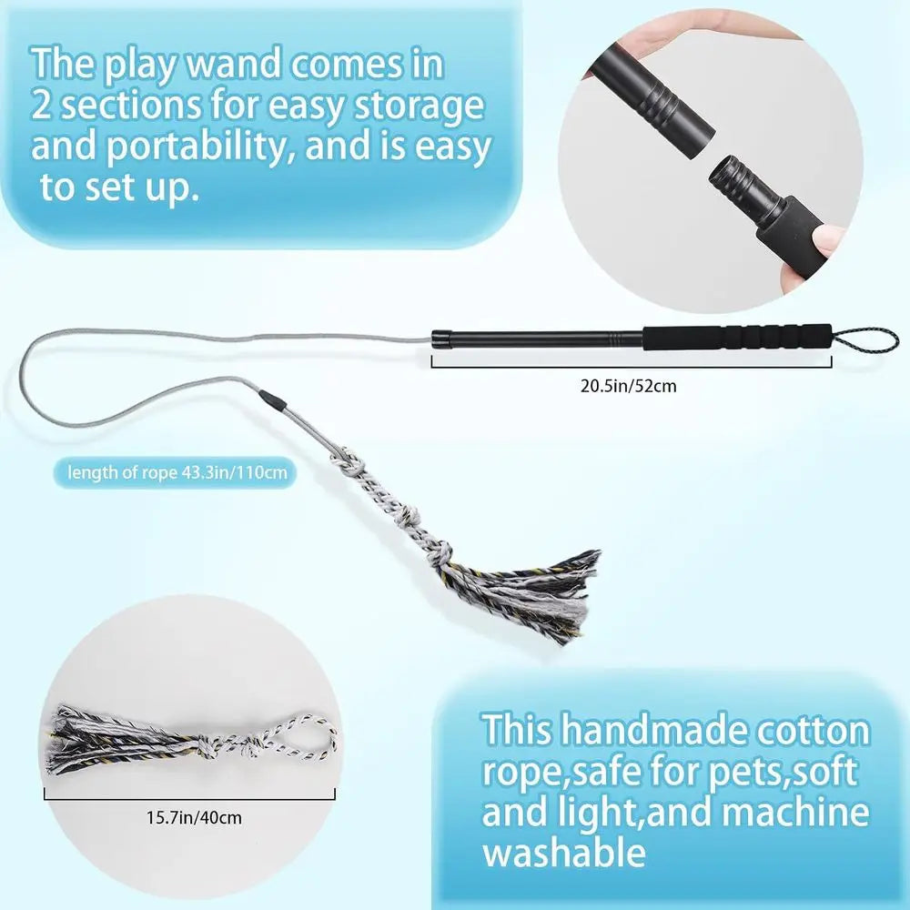Interactive Chase and Tug-O-War Outdoor Dog Toys, Heavy Duty Dog Teaser Wand Chase Toys with Rope, Durable Stick Pole for Dogs O