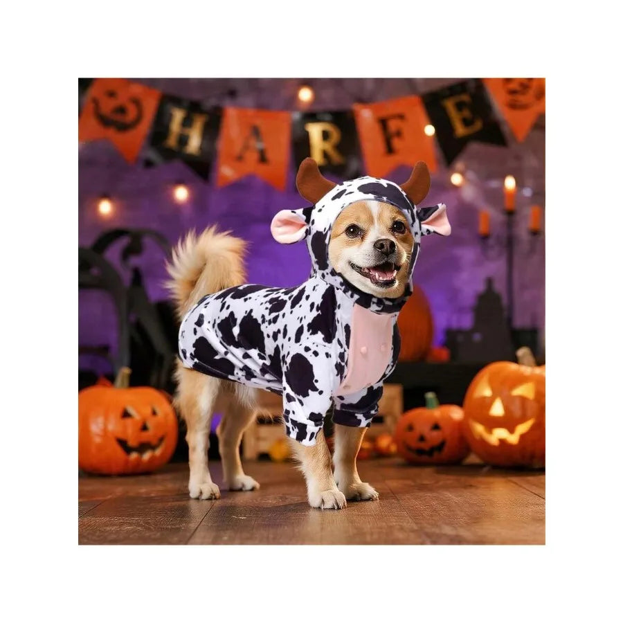 【New style】Dog Cow Costume Funny Pet Halloween Costumes Animal Cow Hoodie For Halloween Dog Cat, Christmas Costume