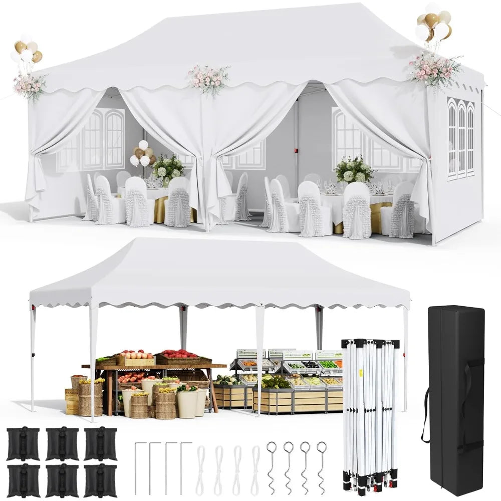 10'×20' Pop Up Canopy, Large Wedding Commercial Instant Tent Carport, Party Easy Up Sun Shelter with Windows & Sidewalls, Carry Bag