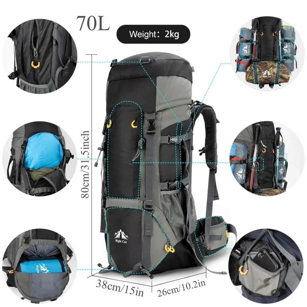 Camping Backpacks 70L 90L with Internal Frame Hiking Backpack for Men Women Waterproof Lightweight Breathable Outdoor Mountaineering Traveling