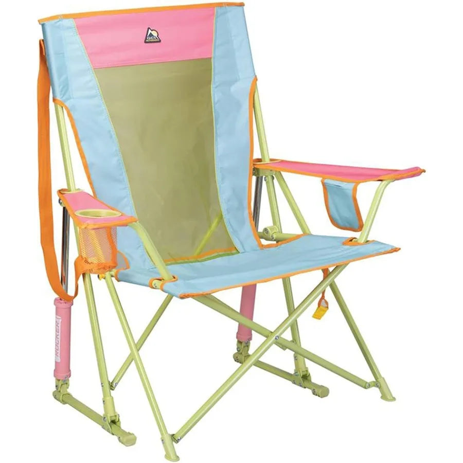 Comfort Pro Rocker Camping Chair for Outdoor Adventures: Portable Folding Rocking Chair with Durable Armrests and Built-in Drink Holder