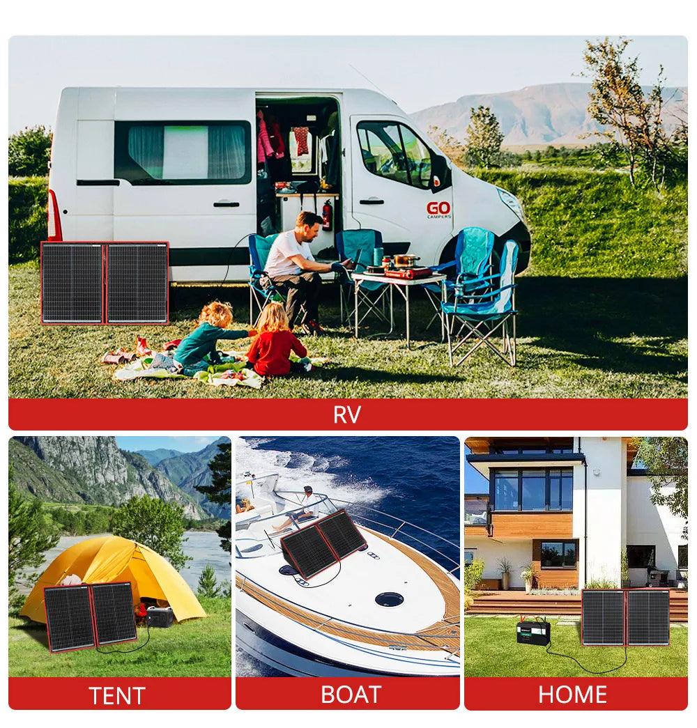 18V 100W Portable Foldable Solar Panel with 12V Controller Kit for Family Camping Trips