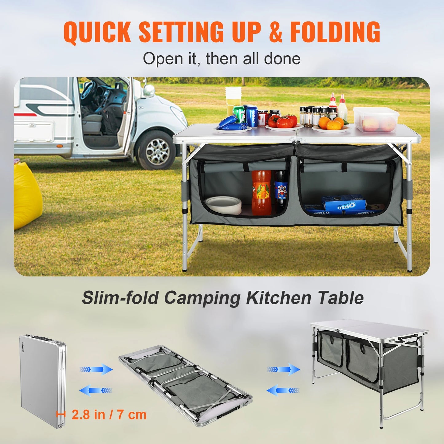 Camping Kitchen Table Quick Set-Up Folding Camping Table MDF Camping Table for Outdoor Picnics BBQ Camping RV Traveling