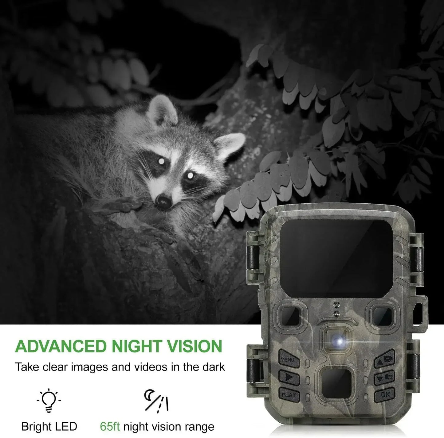 Mini301 Trail Hunting Camera 24MP 1080P Full HD Video 0.3s Fast Trigger 22PCS 850nm IR LEDs Night Vision IP65 Waterproof Wildlife Scouting Monitor Camera