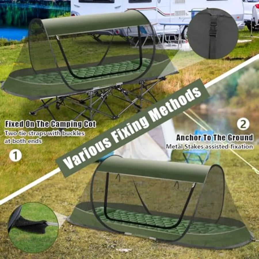 Pop-Up Mosquito Tent for Camping 1 Person Bug Net Cot Tent 3s Automatic Setup Screen Net for Adults and Fits with Camping Cot