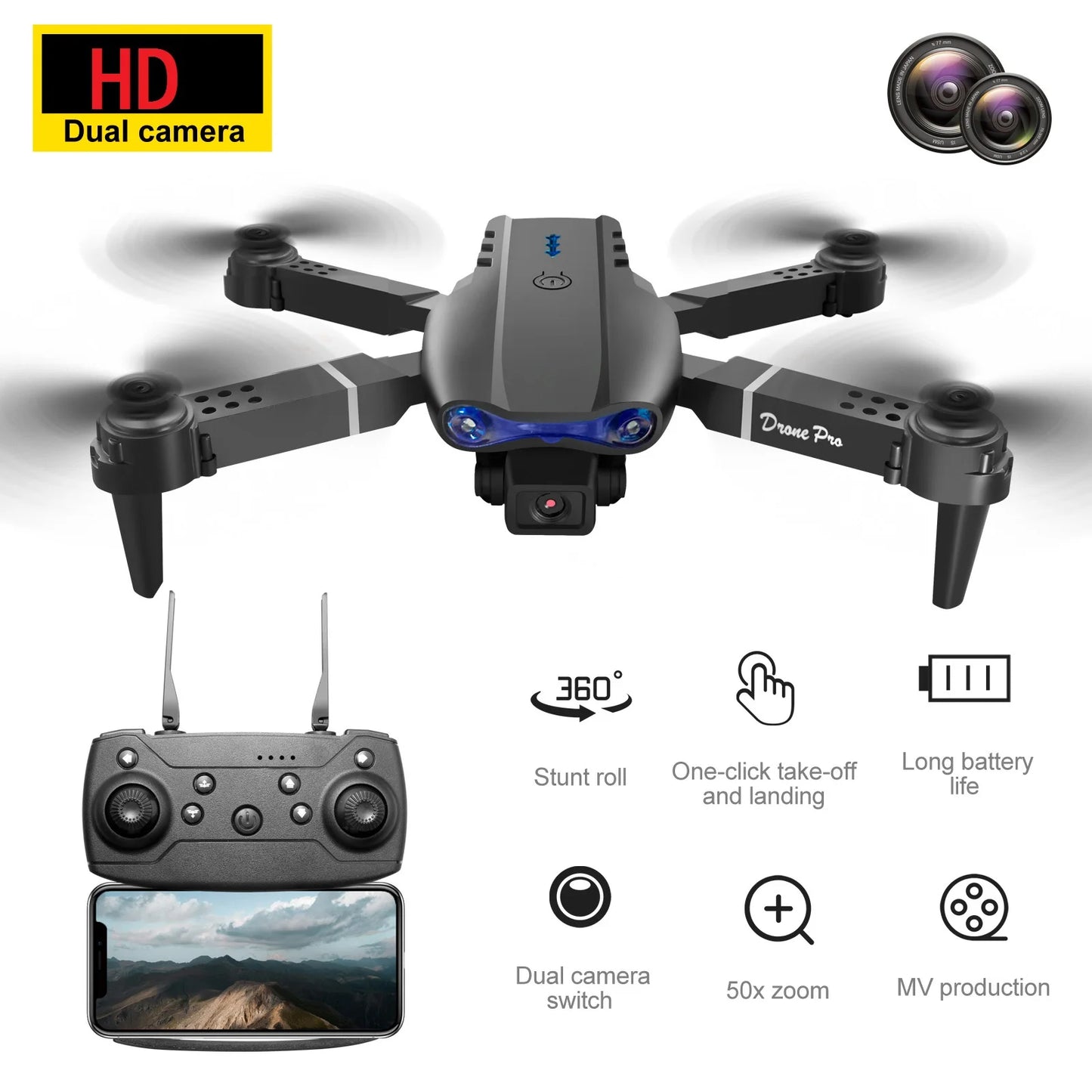 E99 Foldable Drone Dual Screen Switch Fine Tuning Button Gesture Control Optical Flow Indoor Hover Outdoor Aerial RC Quadcopter Drone