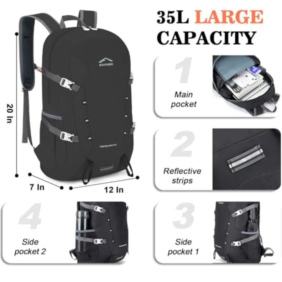 Hiking Backpack, Large 35L Travel Backpacks for Men Women, Water Resistant Ultra Lightweight Foldable Packable Camping Daypack