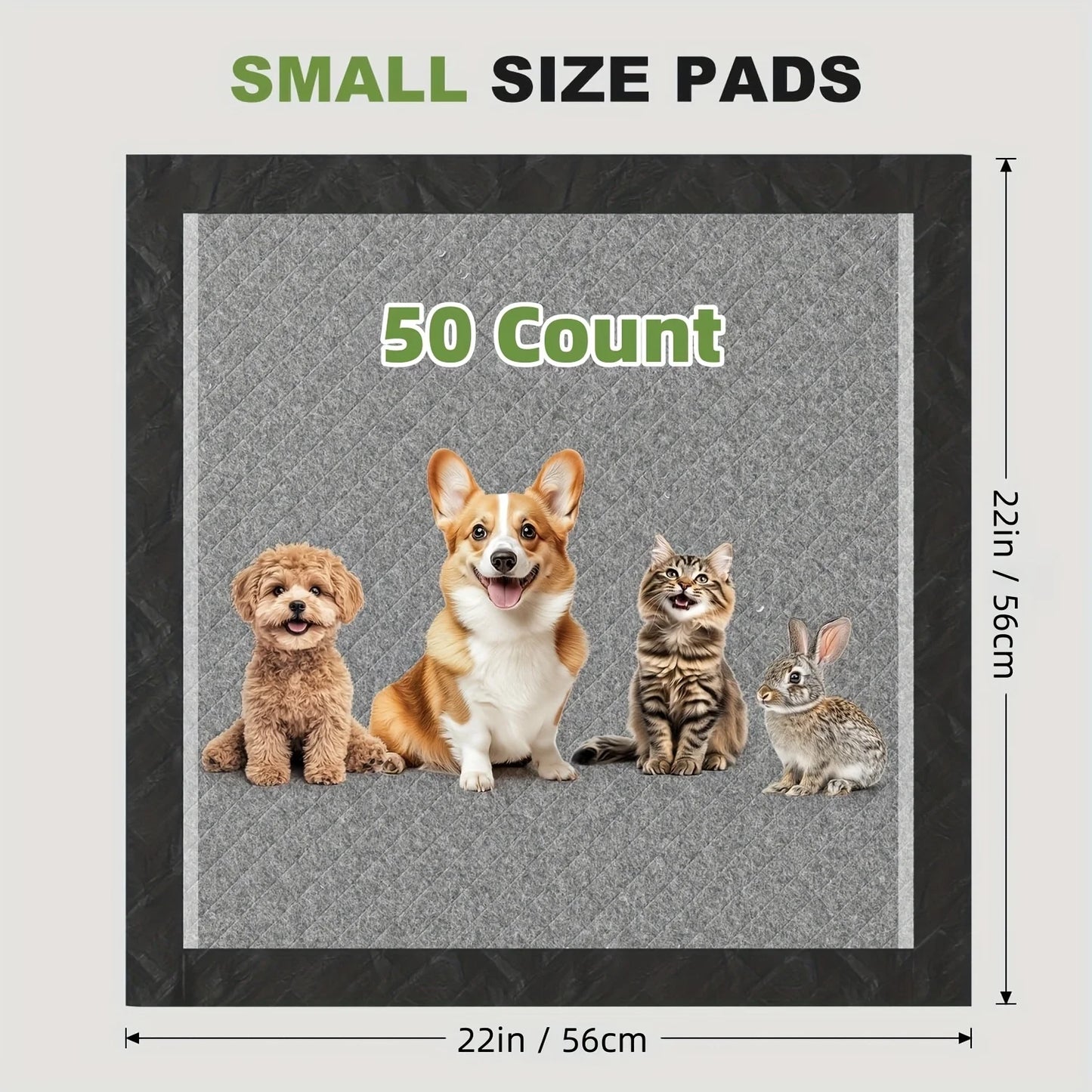 22" Pee Pads for Dogs, Activated Charcoal, 50pcs, Powerful Odor Absorbent, 6 Layers Of Protection, Instantly Absorbent, 100% Lea
