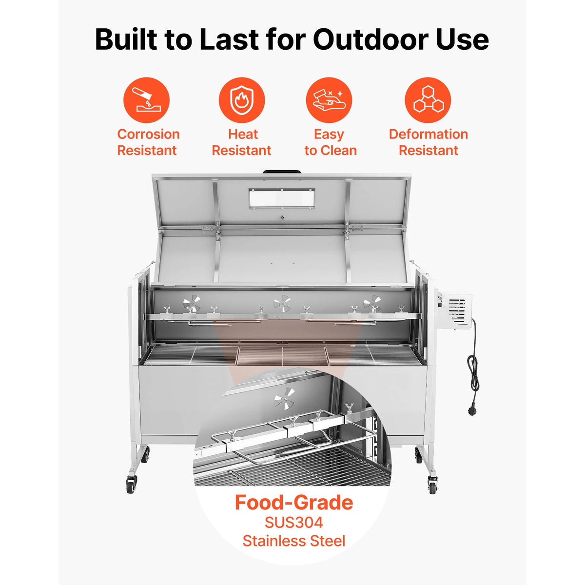 46/52inch Rotisserie Grill Stainless Steel Rotisserie Grill Kit BBQ Outdoor Pig & Lamb Spit Roaster Charcoal Spit Roast