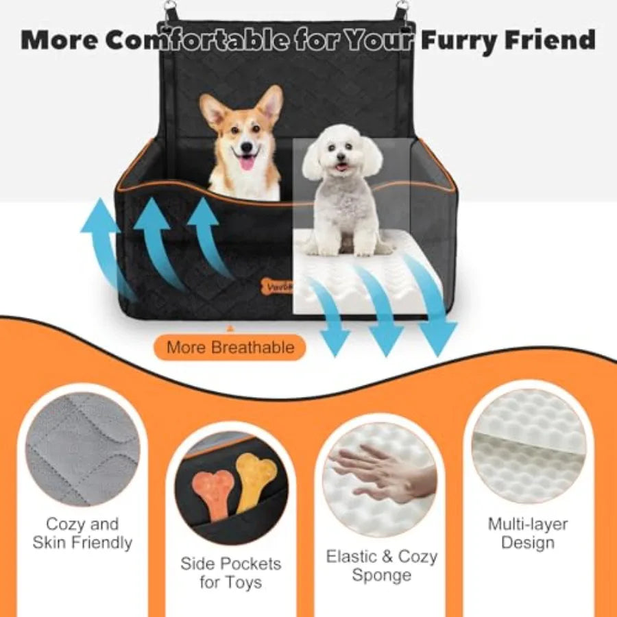 Dog Car Seat Dog Booster Seat Under 50lbs or 2 Dogs Washable Pet Car Seats with 2 Safety Easy Dogs Sofa Bed Cushion