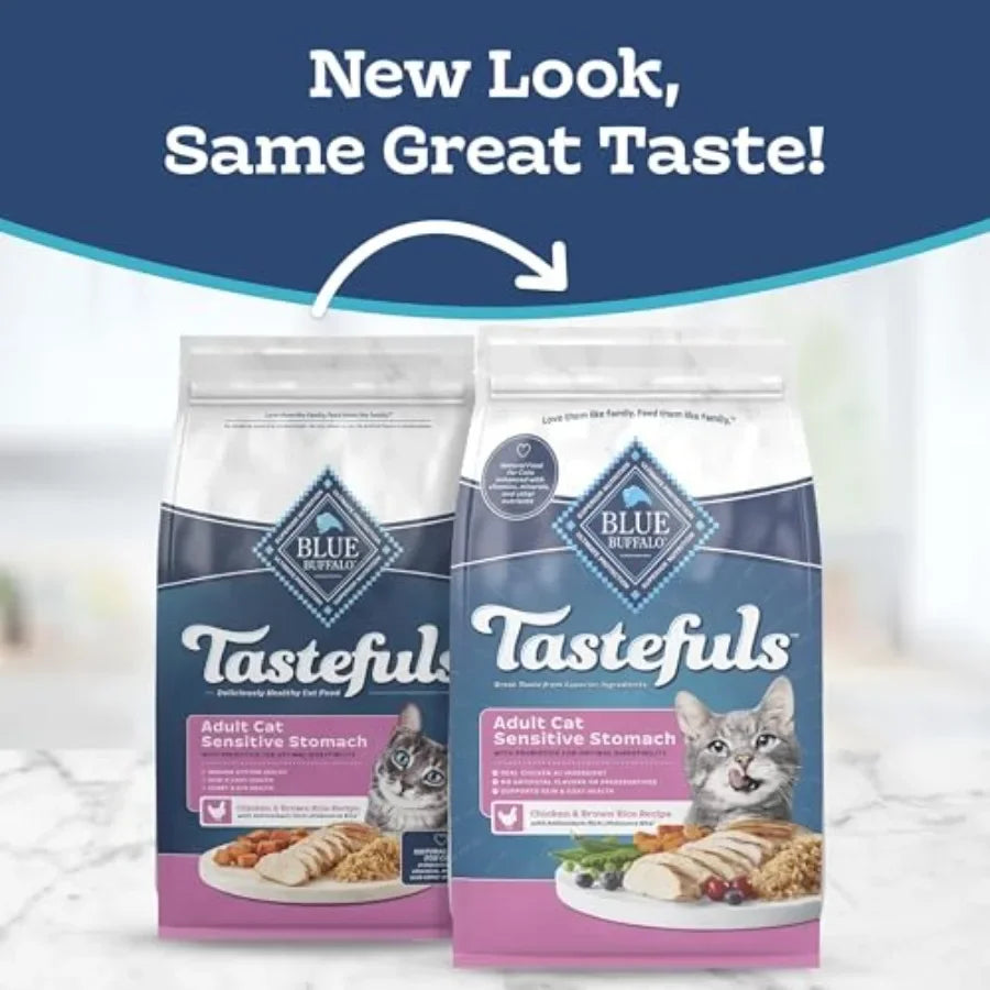 Tastefuls Chicken and Brown Rice Recipe Sensitive Stomach Adult Dry Cat Food, Real Chicken First, Deliciously Healthy