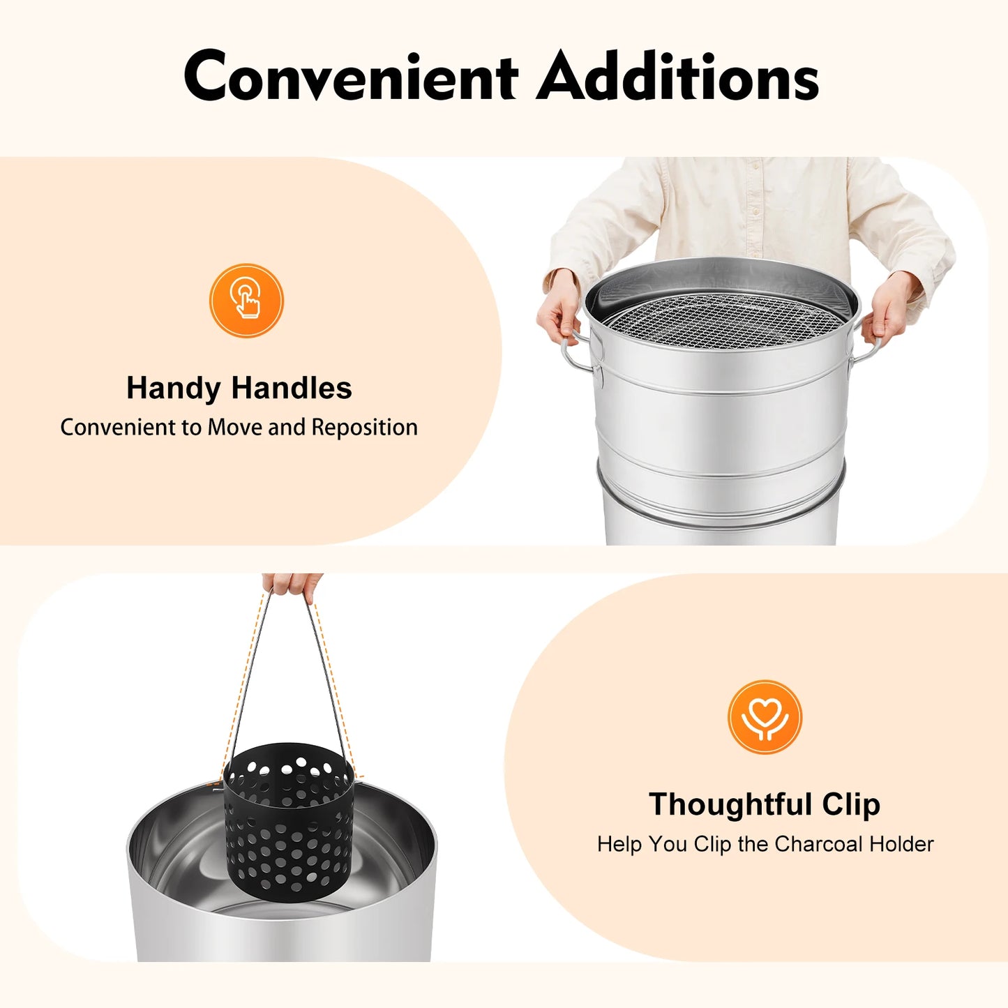 Portable Charcoal Barbecue Grill – 201 Stainless Steel – 16.14"x25.98" – 360° All-Round Grilling – Oil-Carbon Separation – 50 Skewers – Vertical Hanging + Grill Net – Fire Pit – for Camping Party Backyard