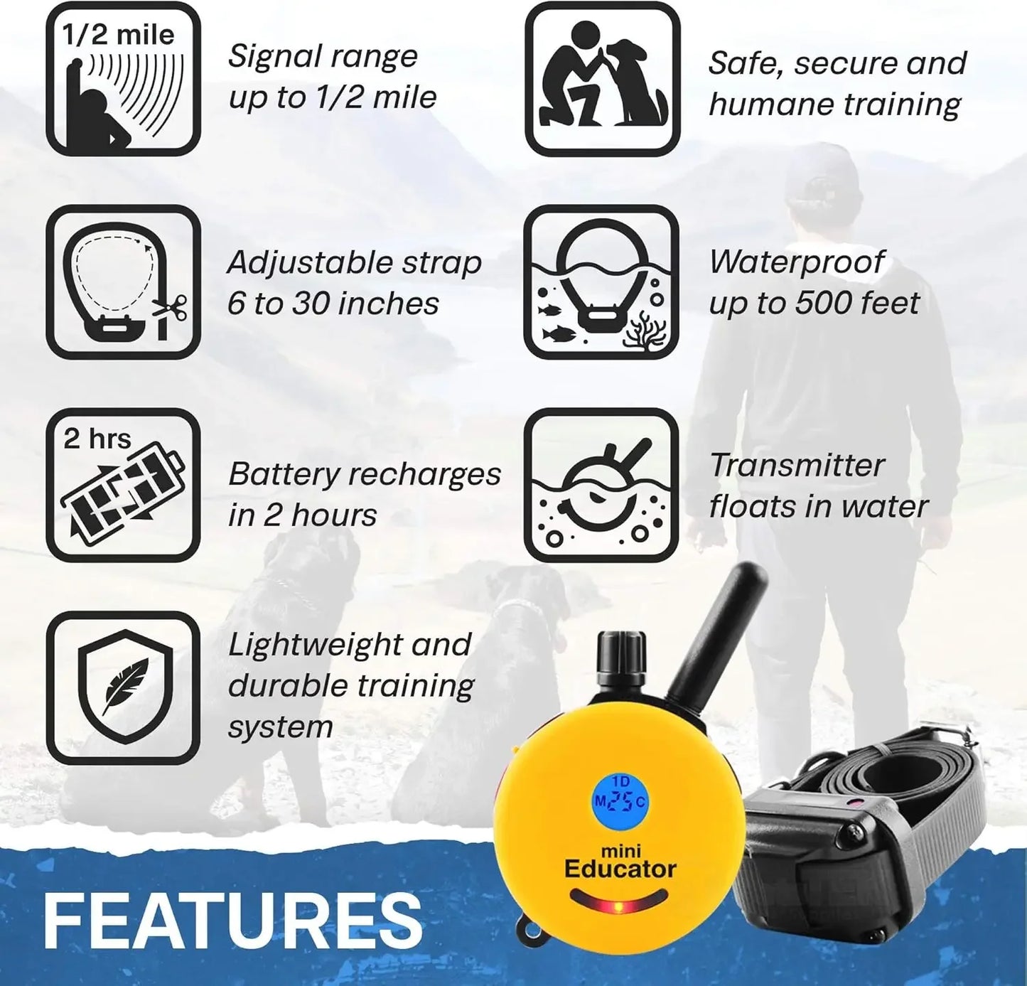 ET-300 Mini E Collar for Dog Training with Remote - 1/2 Mile Range, Waterproof, 100 Blunt Stimulation Levels