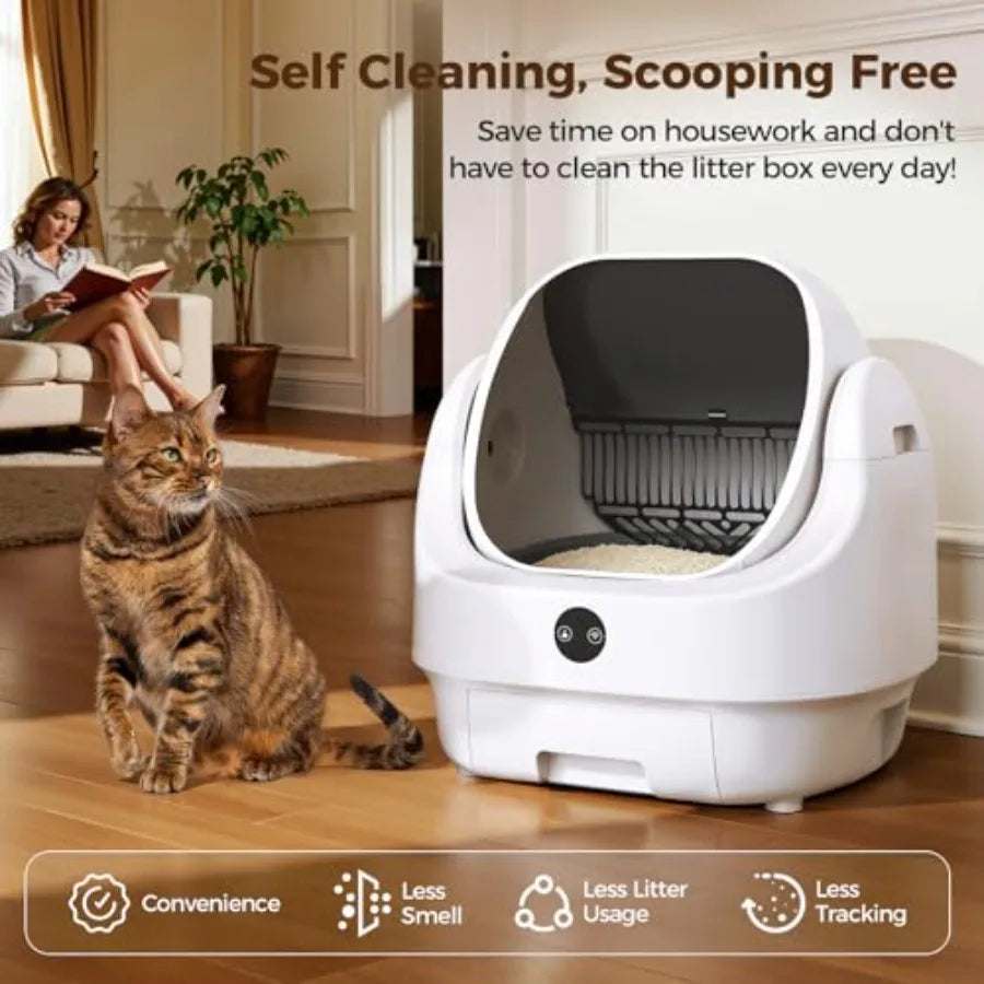 Open-Top Automatic Litter Box, Odor Control, Ready to Use, Self Cleaning Litter Box, Large Capacity with APP Control and Safety