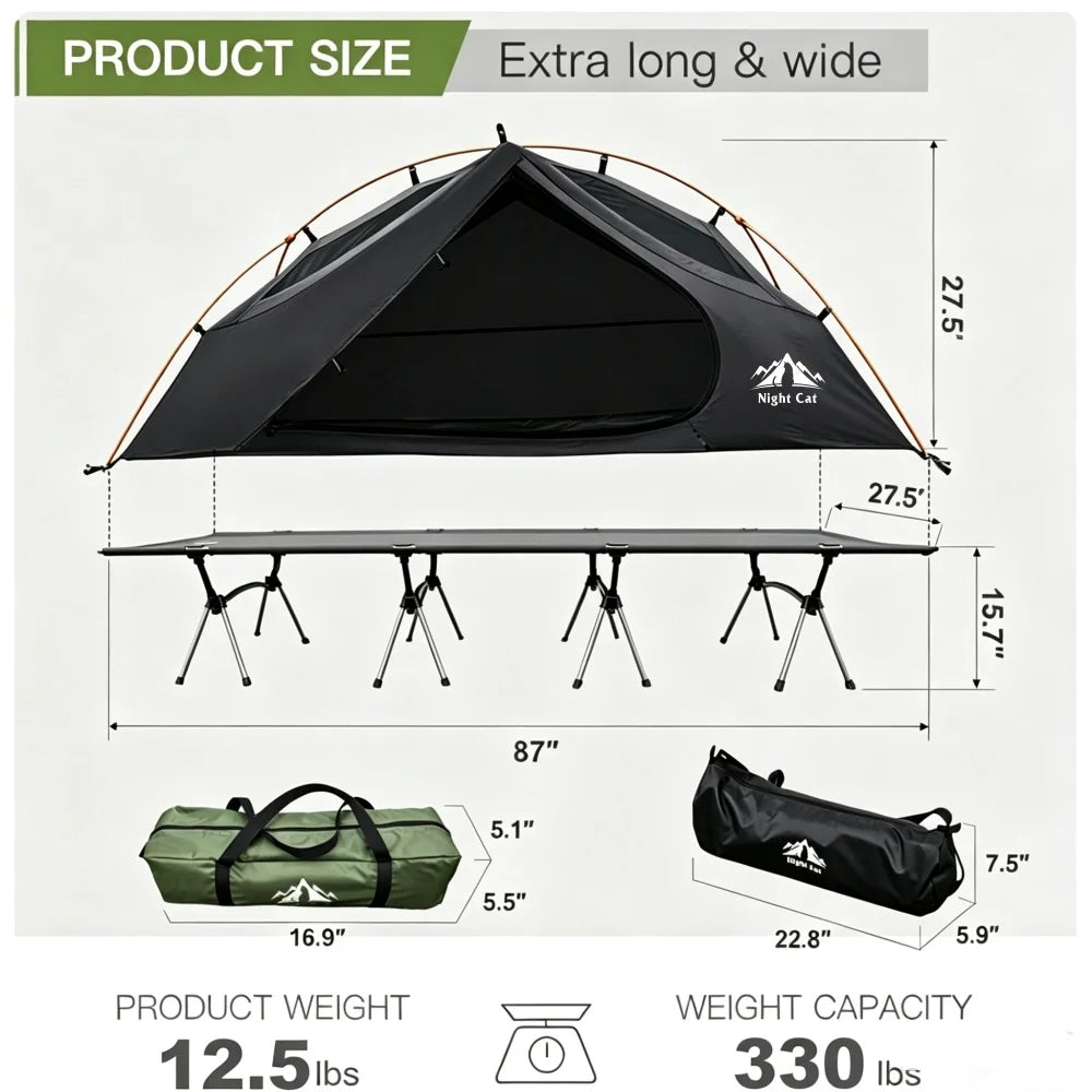 Camping Cot Tent - Waterproof 1-Person Off-Ground Combo Cot Bed for Adults Outdoor Camping Fishing Hunting Portable Easy Set-up Tent