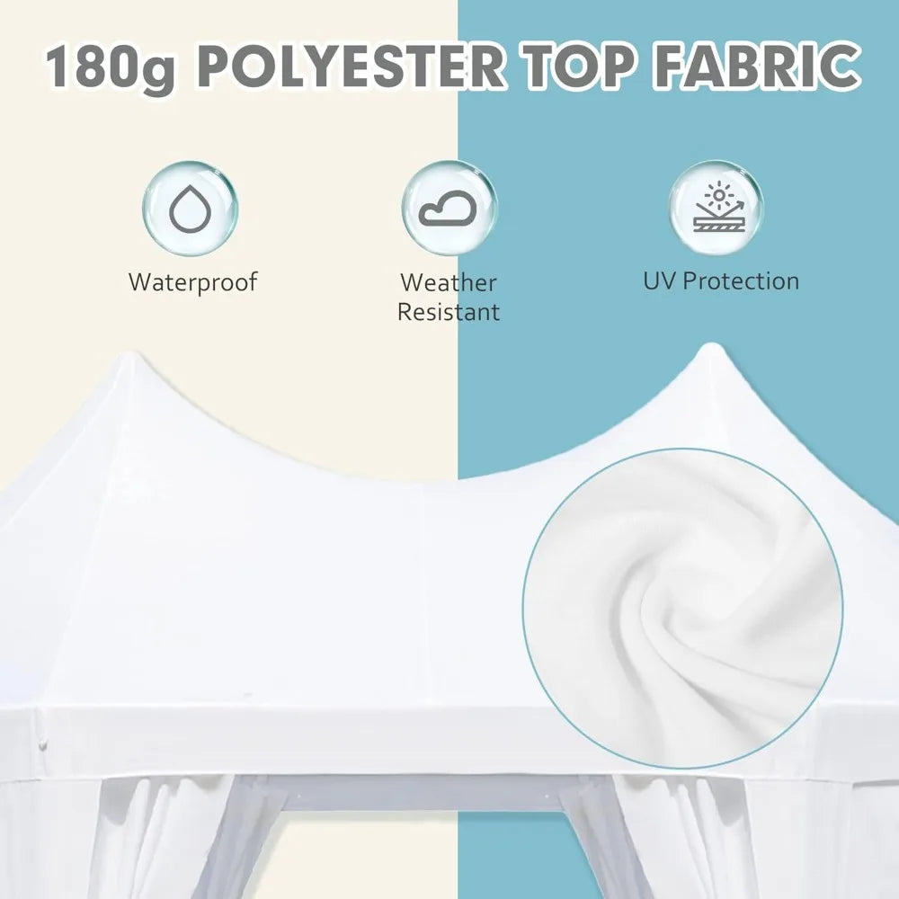 26' x 19' Party Tent, White Wedding Tent, Decagonal Heavy Duty Canopy with 8 Removable Sidewalls, 8 Church Windows, and 2 Pull-Back Doors