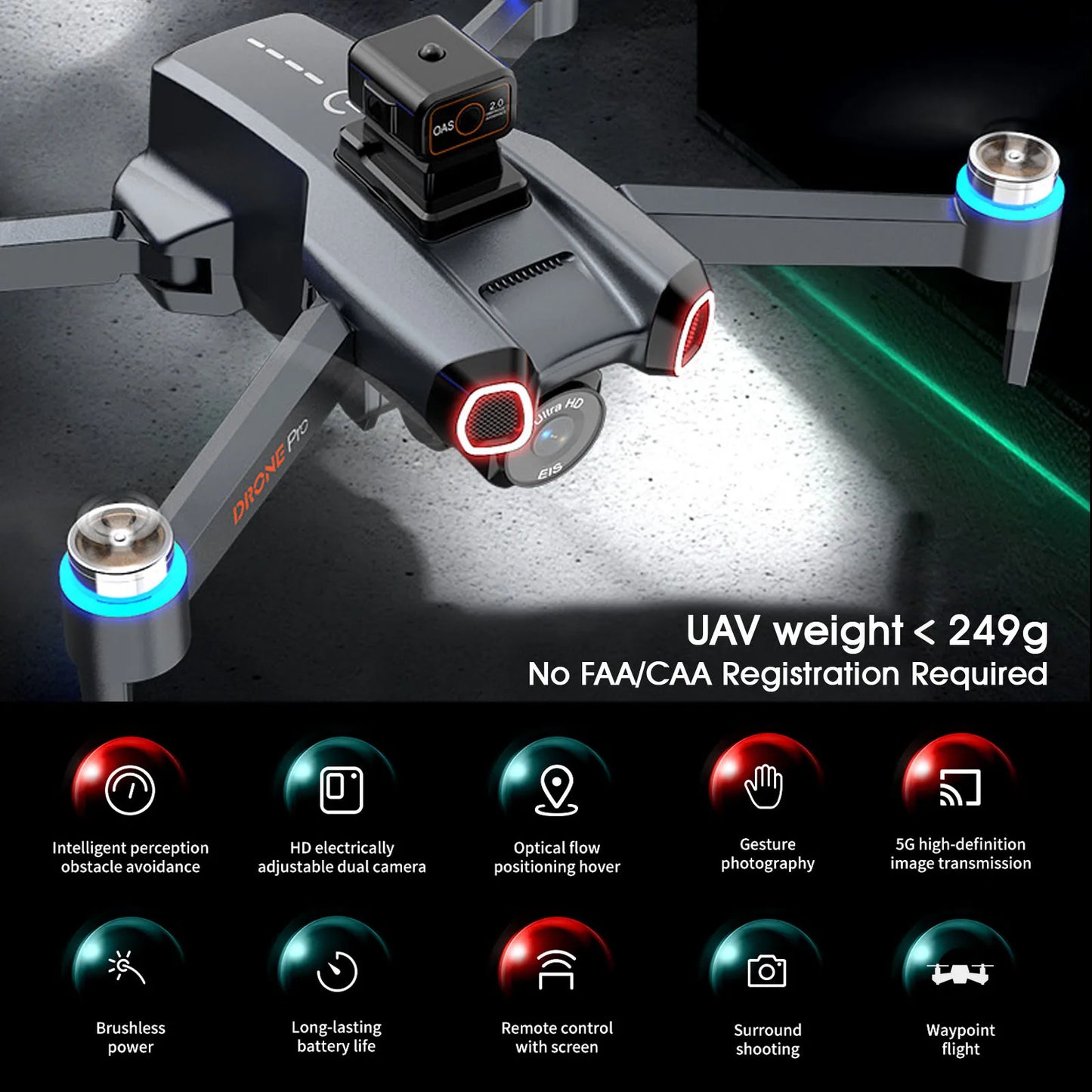 S814 Foldable Drone with Screen Remote Control, Brushless Motor, Obstacle Avoidance, Dual Camera, Optical Flow Hovering, Under 249g No Registration Required