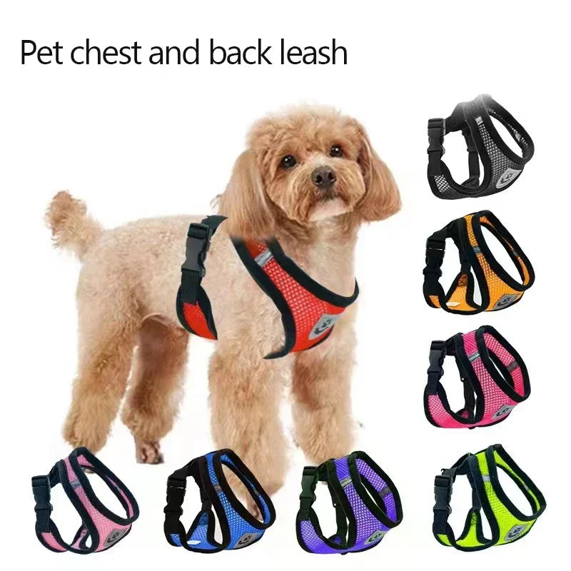 Dog Cat Harness Vest Walking Lead Leash For Puppy Dogs Collar Polyester Adjustable Mesh Dog Harness For Small Medium Pet Accessories