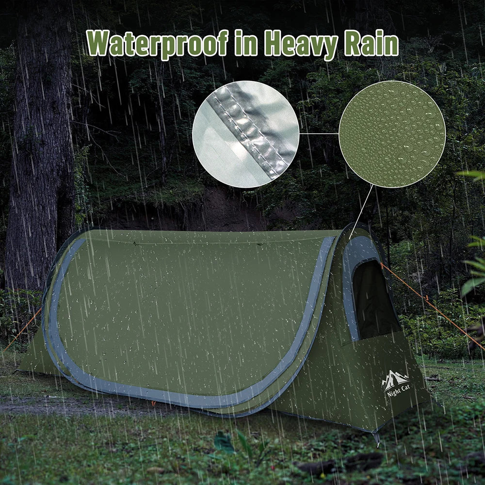 Pop-up Camping Tent: 1 Person Tent Waterproof Instant Easy Setup Tunnel Tent Fits for Camping Cot (Excluded)
