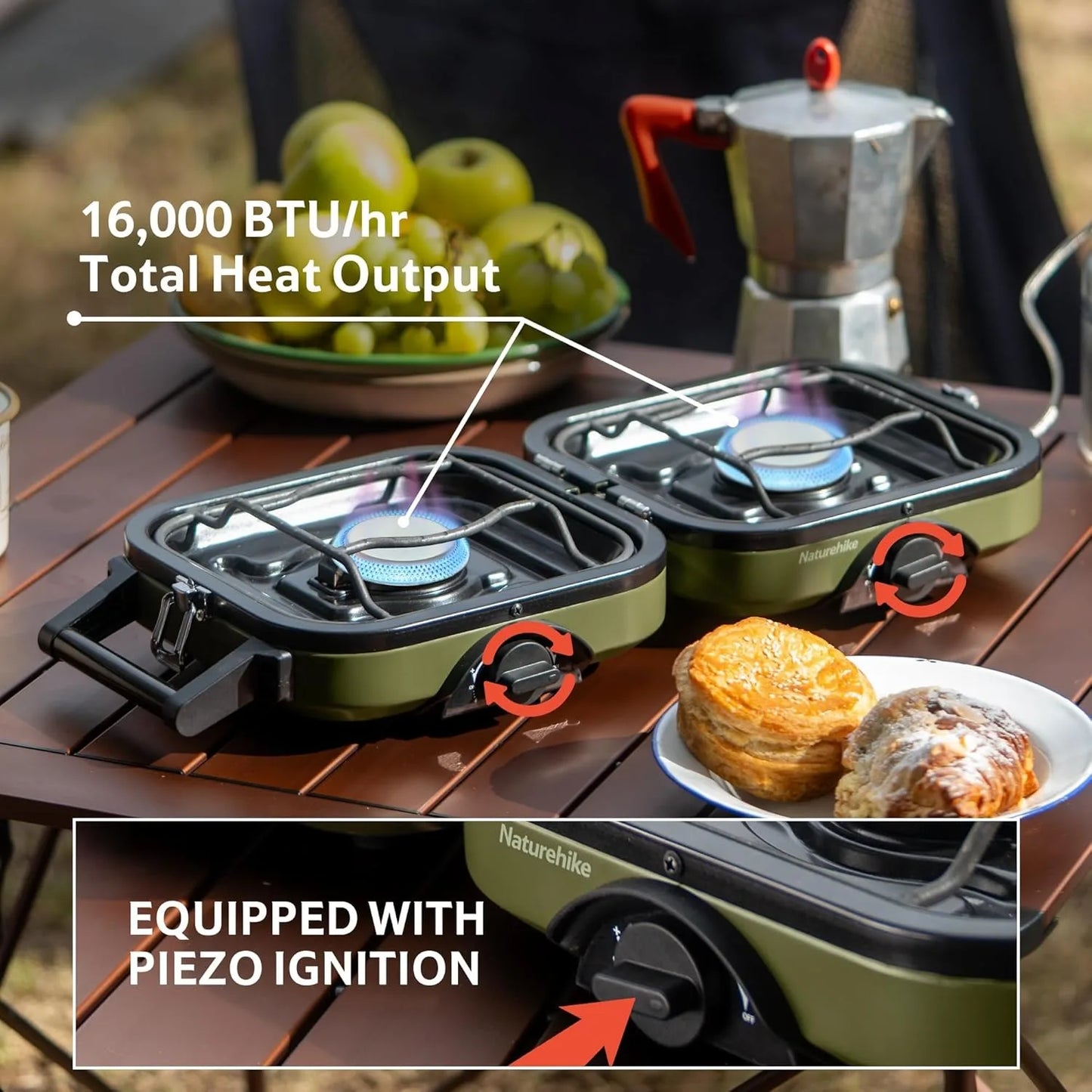2 Burner Folding Camping Stove Portable Propane Gas Stove with Carry Bag 16000 BTU Stove Outdoor Picnic Equipment