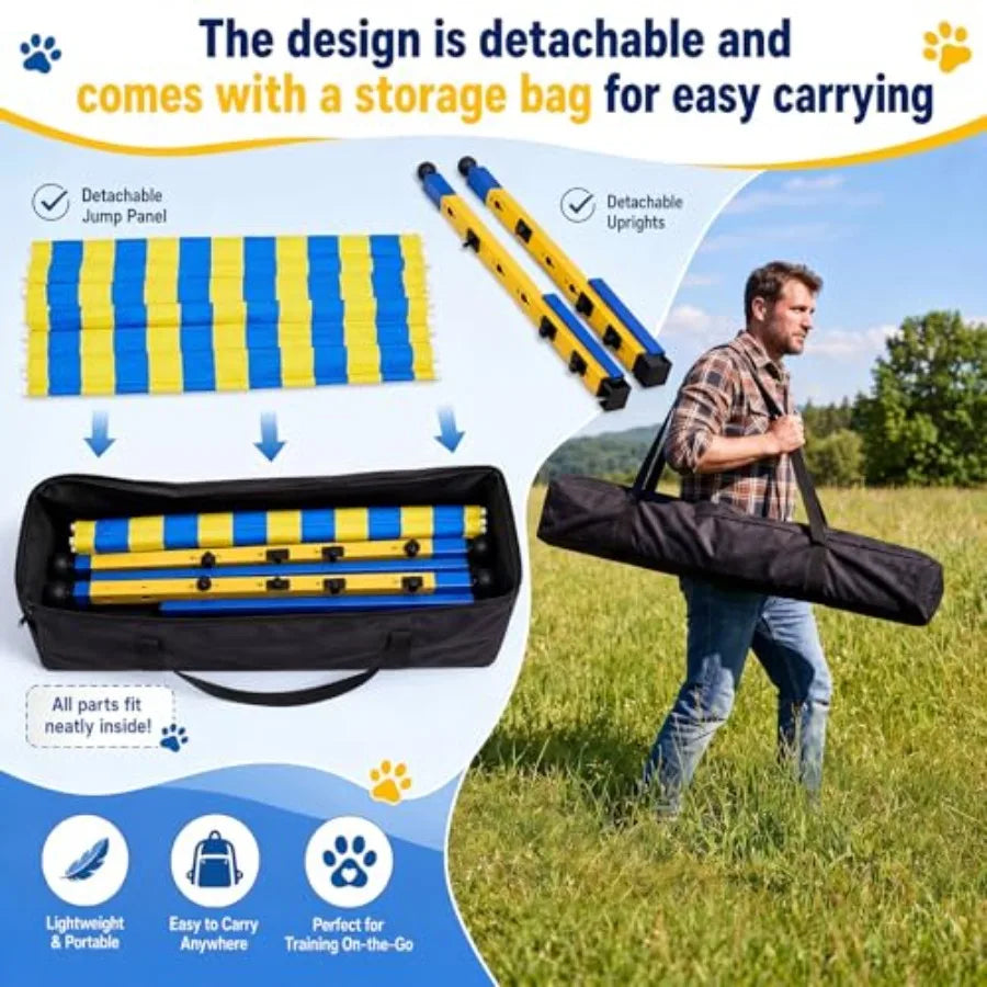 Dog Agility Jump Set, Metal Adjustable Dog Agility Equipment with 9 Height Levels, Extra Stable Foldable Dog-Hurdle Training Equipment