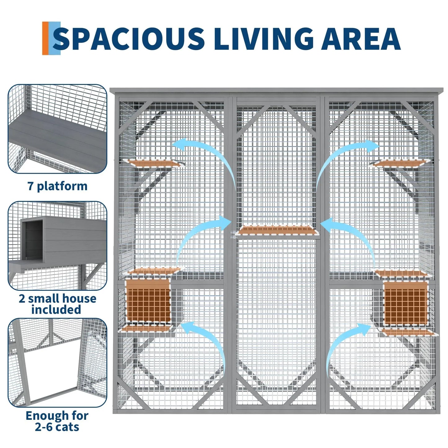 Extra Large Walk-in Catio Outdoor Enclosure Weather-Resistant Cedar Multi-Level House With Window & Locking Doors For Cats