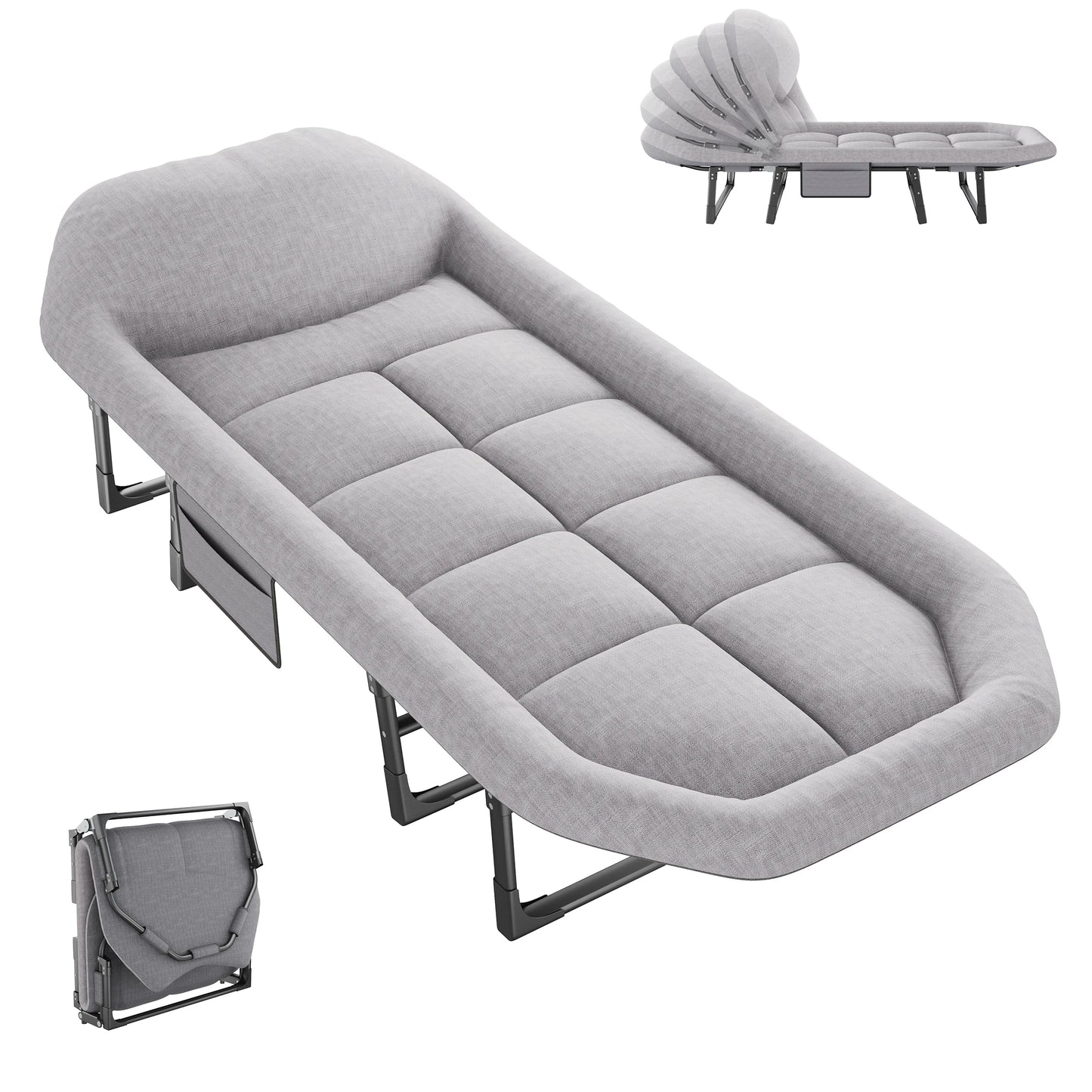 Adjustable Folding Camping Bed with Mattress  Lightweight Camping Cot with Carry Bag 6 Angle Foldable Camping Bed for Camp Outdoor Supports 450 Lbs