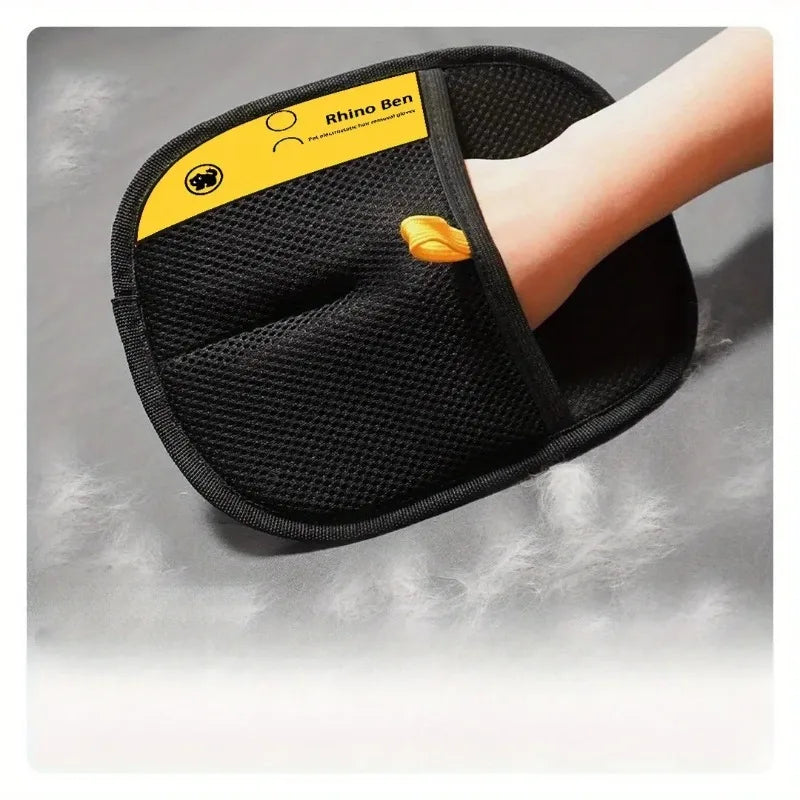 Large Polypropylene Pet Grooming Gloves Black With Yellow Accents Static Adsorb Hair Cleaning Mitt For Cat Daily Grooming Care