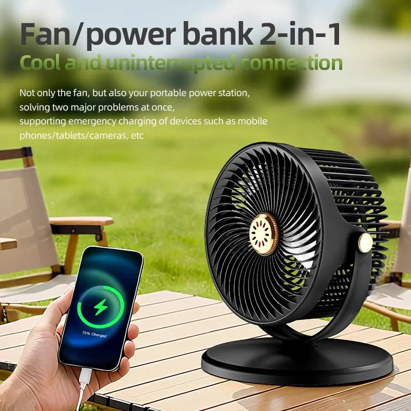 Portable Solar Fan, Multifunctional Camping Fan, Solar Panel or USB Rechargeable Fan, 5 Wind Speeds, 4 Adjustable Heights Floor Fan/Table Fan, Can Charge Mobile, Suitable for Indoor and Outdoor Activities and Emergencies.