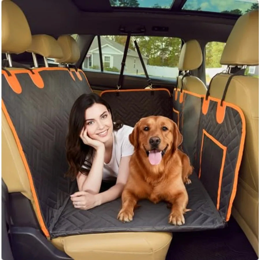Dog Seat Cover for Back Seat Hard Bottom XL Backseat Extender for Large Dogs +420 lbs Waterproof Dog Car Hammock with Door Protector