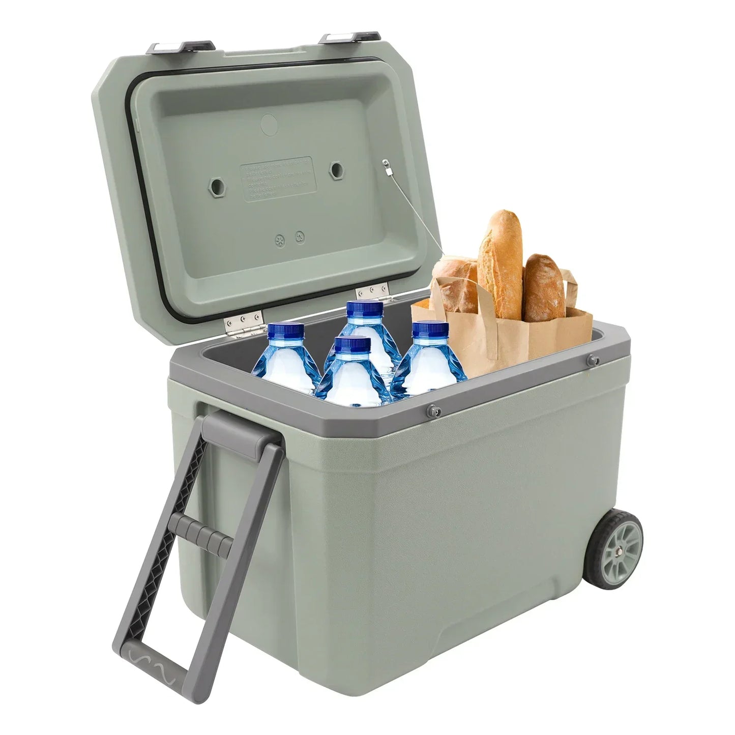 47.5 QT Insulated Hard Cooler with Wheels Portable Ice Chest Box, Wheeled Cooler Drybox Cooler with Handle for Camping, Boating