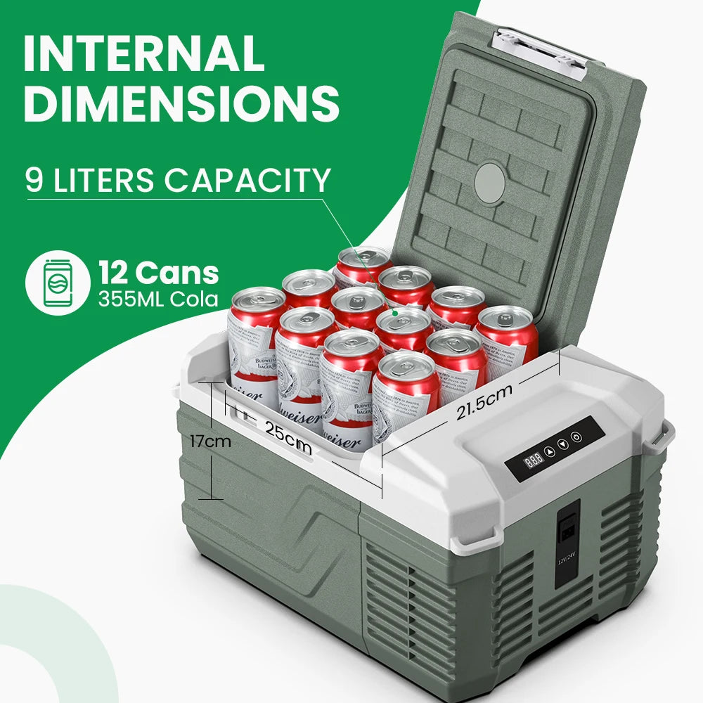 9L Portable Refrigerator 12V/24V Small Car Fridge 100V~240V AC Electric Cooler Plug in Mini Freezer for Camping