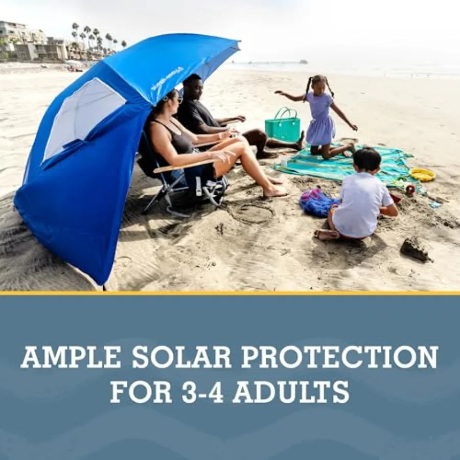 Beach Shelter Umbrella for Sun and Rain Protection, Polyester Fabric in Navy Blue, UPF 50+ UV Resistance, Wind Flaps