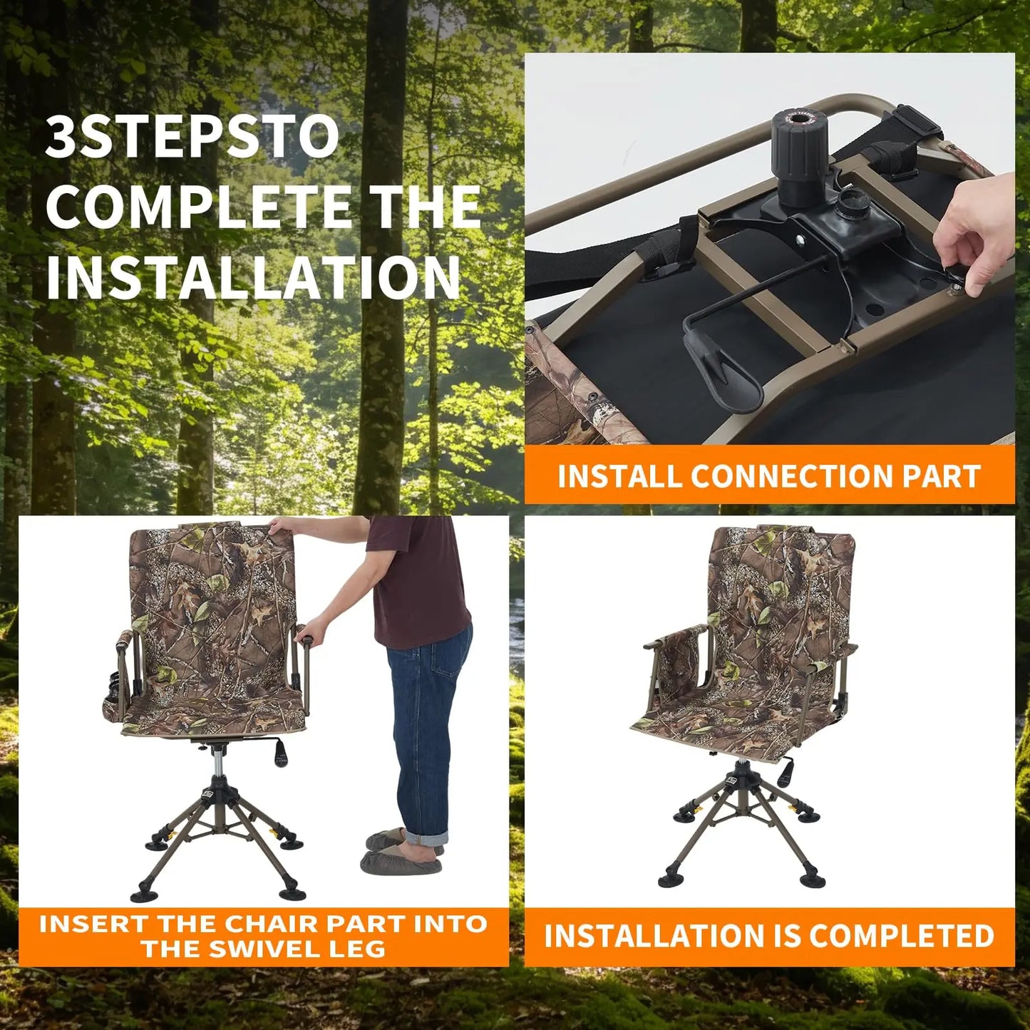 Hunting Chair 360 Degree Swivel Silent Folding Portable Blind Seat With 4 Adjustable Legs And Seat Height Anti Sink Feet Armrests Stable 330 Lbs Capacity