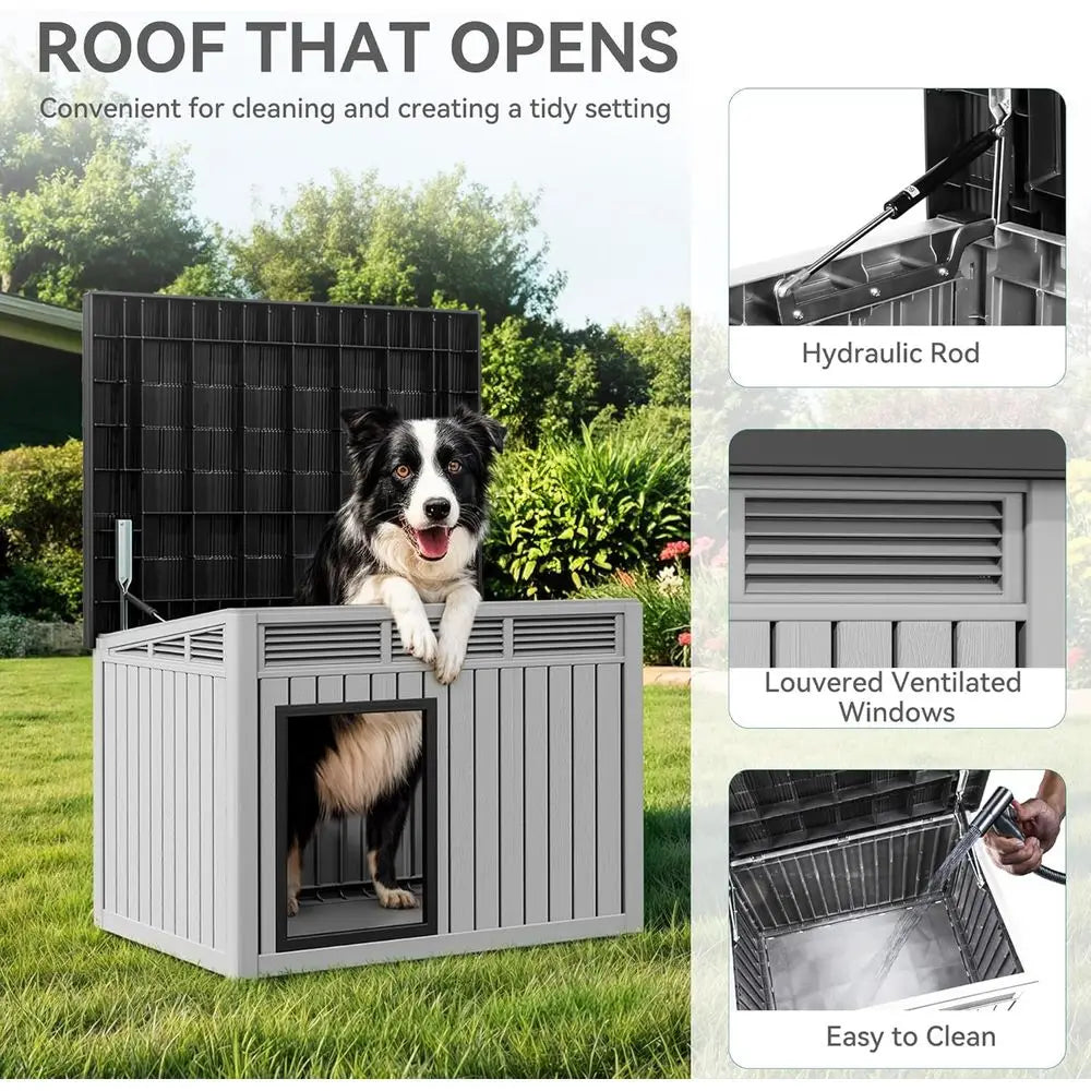 Indoor/Outdoor Dog House with Illuminated Roof, Waterproof & Ventilated, Suitable for Small to Medium Dogs, Easy Clean Gray Kennel