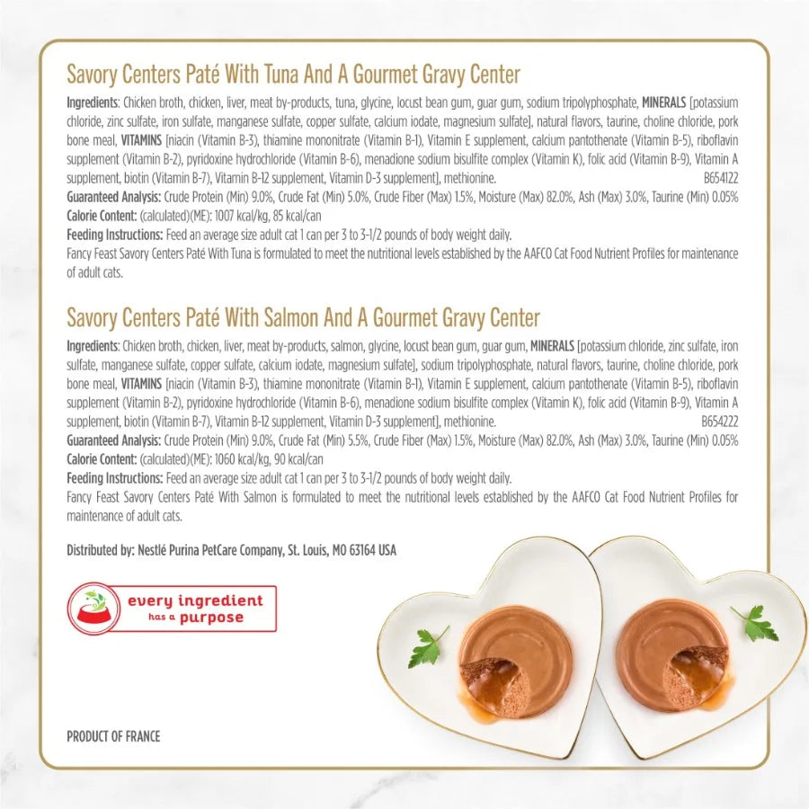 Savory Centers Wet Cat Food Pate Variety Pack With Chicken, Salmon, Beef, and Tuna Pate with Gravy Center, 3 oz Cans