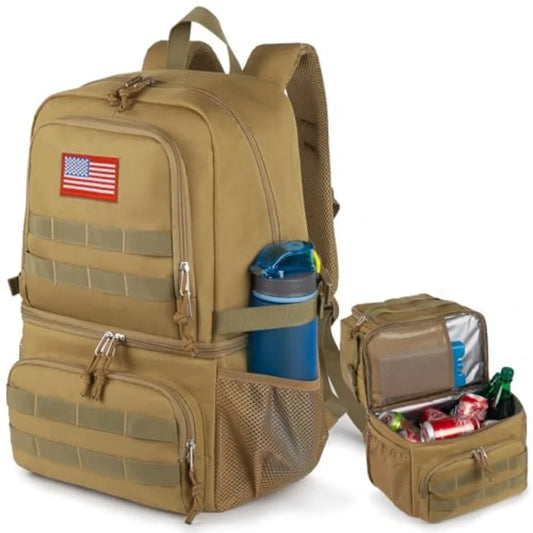 Tactical Double Deck Cooler Backpack for Men Lunch Backpack with 2 Compartment Soft Cooler Bag