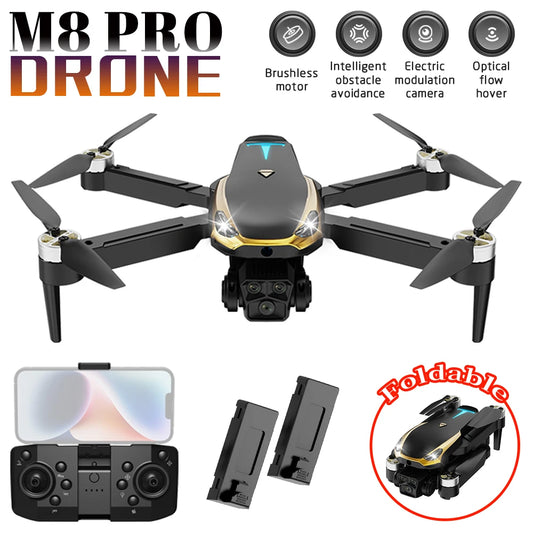 M8 PRO Brushless Motor Drone with 2 Batteries, Intelligent Obstacle Avoidance, Optical Flow, 360-Degree Rolling, HD Camera